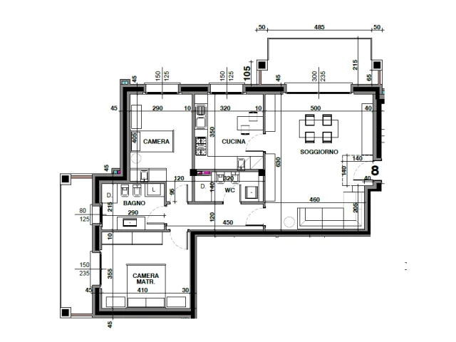 Appartamenti in Vendita - Tre locali con terrazzo piano secondo