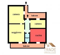 Appartamento con tre camere, cucina e bagno